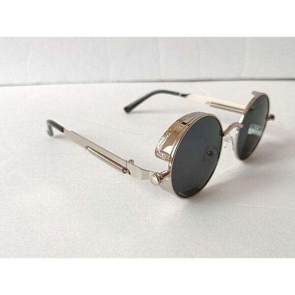Steampunk Gothic Retro Round Circle Sunglasses Silver Metal Frame Gray Lens C12 - Picture 3 of 8